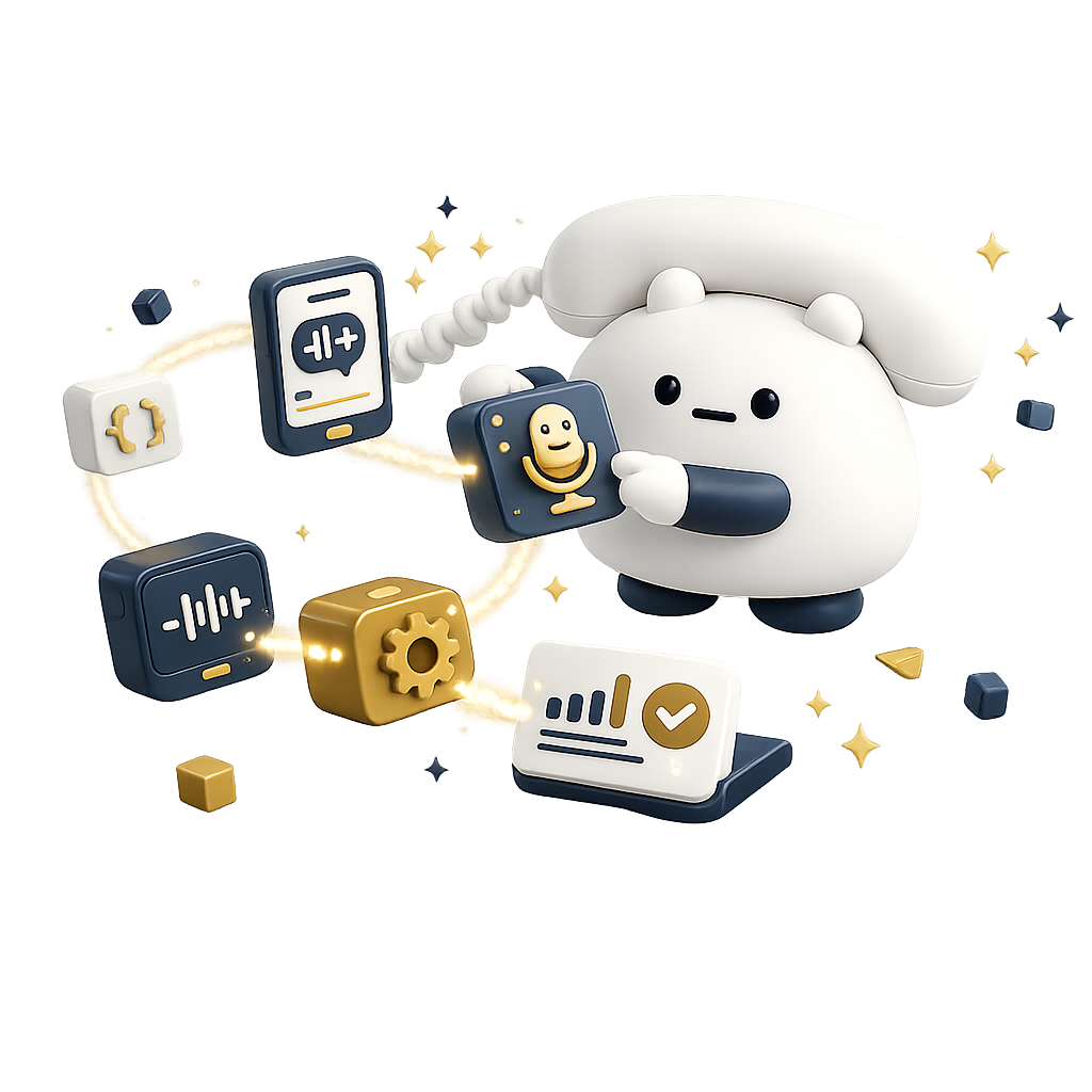 Tellie assembling a voice agent workflow from connected modules